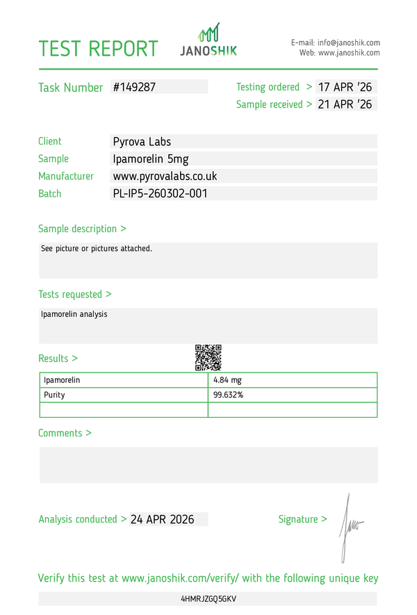 Certificate of Analysis for Ipamorelin 5mg batch PL-IP5-260302-001