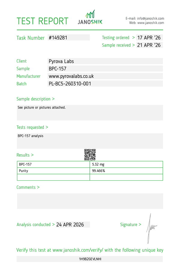 Certificate of Analysis for BPC-157 5mg batch PL-BC5-260310-001