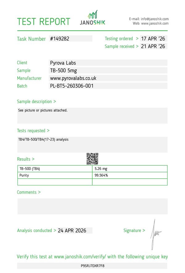 Certificate of Analysis for TB-500 5mg batch PL-BT5-260306-001
