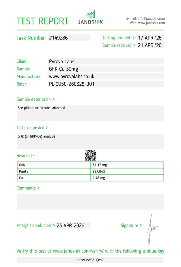 Certificate of Analysis for GHK-Cu 50mg batch PL-CU50-260328-001